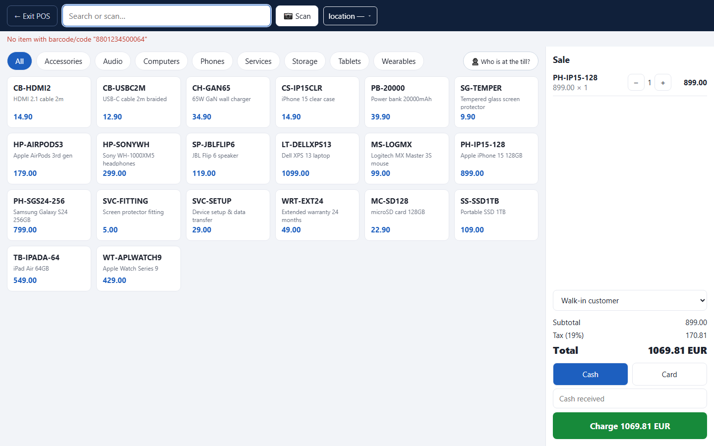 The POS till during the outage — scanning and selling with the network down